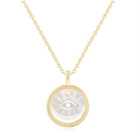 ANIA HAIE Gold Evil Eye Mother-of-Pearl Medallion Necklace • Material: 925 Sterling Silver with 14kt Plating and Cubic Zirconia• Necklace length: 450mm with 50mm extender • Weight: 6.5g