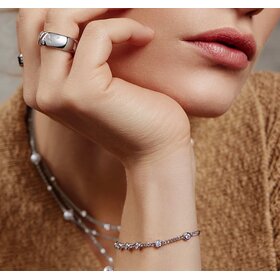 ANIA HAIE Silver Multi Station Round Stone Chain Bracelet • Material: 925 Sterling Silver with Rhodium Plating • Bracelet length: 165mm with 20mm extender • Weight: 4.0g