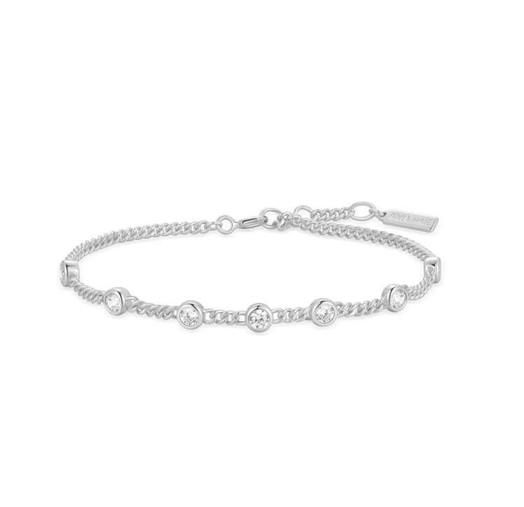 ANIA HAIE Silver Multi Station Round Stone Chain Bracelet • Material: 925 Sterling Silver with Rhodium Plating • Bracelet length: 165mm with 20mm extender • Weight: 4.0g