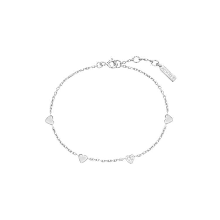 ANIA HAIE Silver Pave Puffed Heart Station Bracelet • Material: 925 Sterling Silver with Rhodium Plating and Cubic Zirconia• Necklace length: 165mm with 20mm extender • Weight: 1.7g