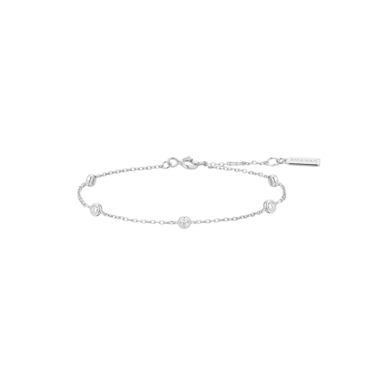 ANIA HAIE Silver Classic Bezel-Set Station Bracelet • Material: 925 Sterling Silver with Rhodium Plating and Cubic Zirconia• Necklace length: 165mm with 20mm extender • Weight: 1.5g