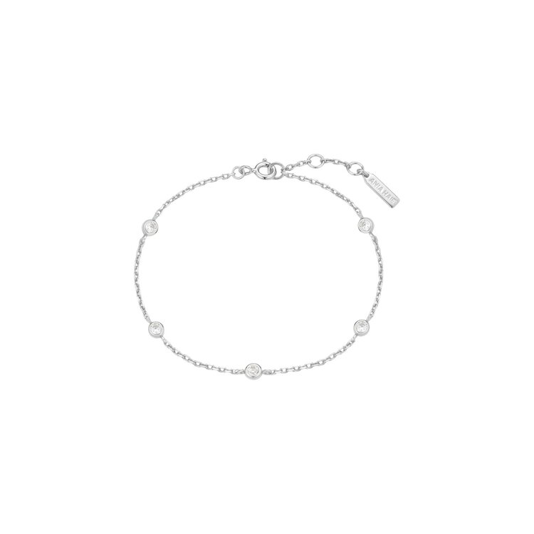 ANIA HAIE Silver Classic Bezel-Set Station Bracelet • Material: 925 Sterling Silver with Rhodium Plating and Cubic Zirconia• Necklace length: 165mm with 20mm extender • Weight: 1.5g