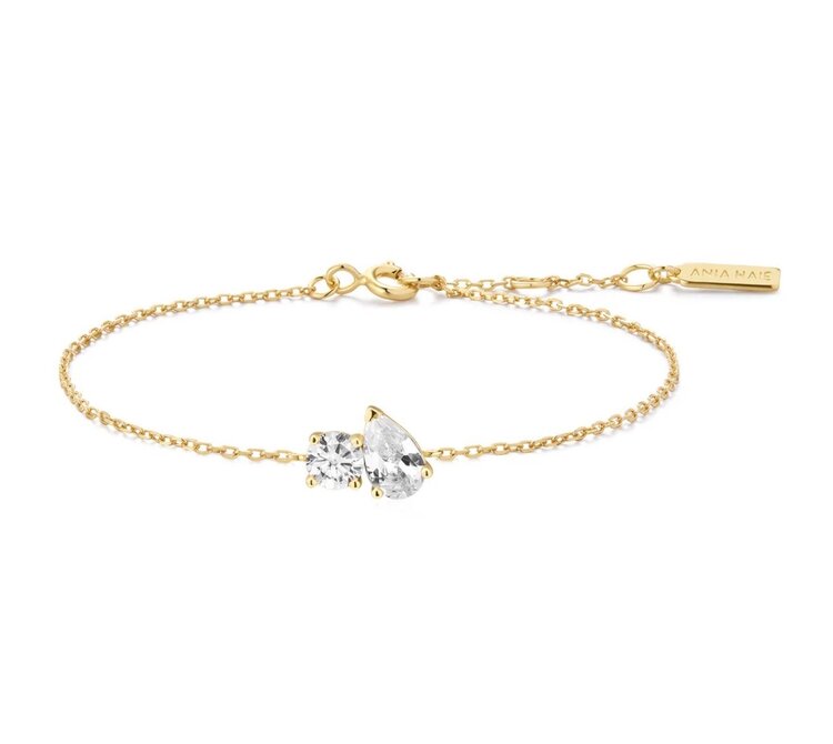 ANIA HAIE Gold Toi and Moi Bracelet • Material: 925 Sterling Silver with 14kt Gold Plating with Cubic Zirconia • Bracelet length: 165mm with 20mm extender • Weight: 1.5g