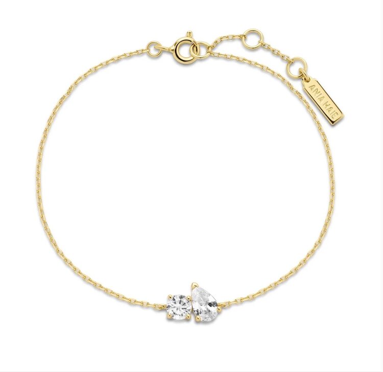 ANIA HAIE Gold Toi and Moi Bracelet • Material: 925 Sterling Silver with 14kt Gold Plating with Cubic Zirconia • Bracelet length: 165mm with 20mm extender • Weight: 1.5g