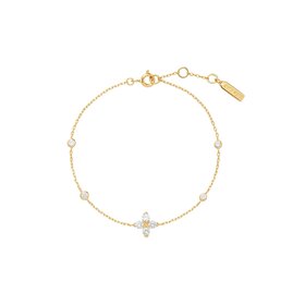 ANIA HAIE Gold Sparkling Lucky Clover Bracelet • Material: 925 Sterling Silver with 14kt Gold Plating with Cubic Zirconia • Bracelet length: 165mm with 20mm extender • Weight: 1.8g