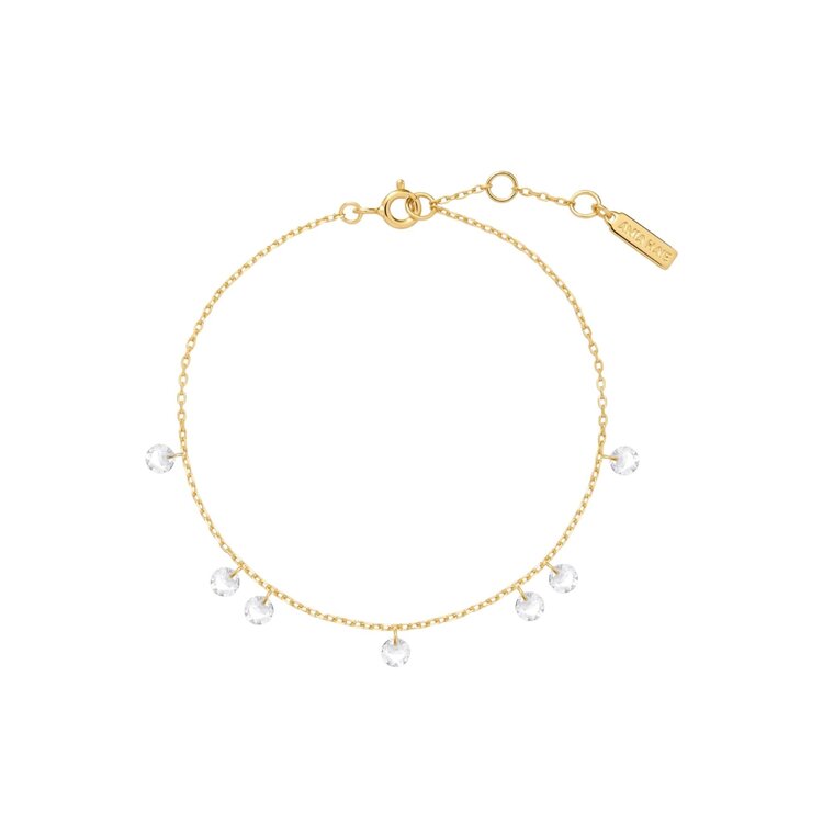 ANIA HAIE Gold Droplet Station Necklace • Material: 925 Sterling Silver with 14kt Gold Plating with Cubic Zirconia • Bracelet length: 165mm with 20mm extender • Weight: 1.3g
