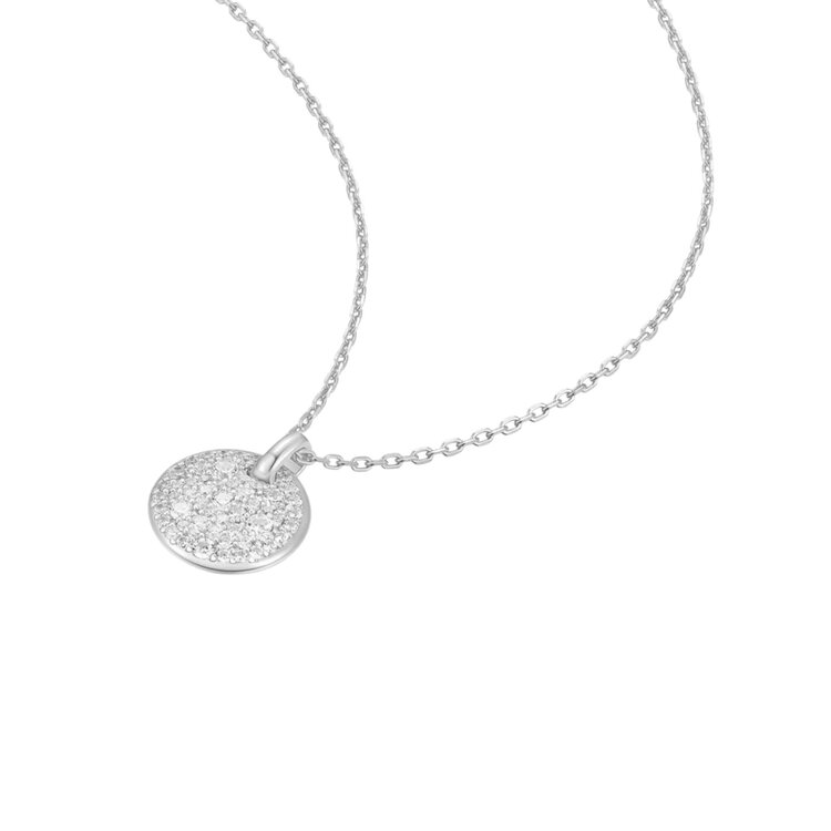 ANIA HAIE Silver Large Pave Disc Necklace • Material: 925 Sterling Silver with Rhodium Plating with Cubic Zirconia • Necklace length: 450mm with 50mm extender • Weight: 6.6g