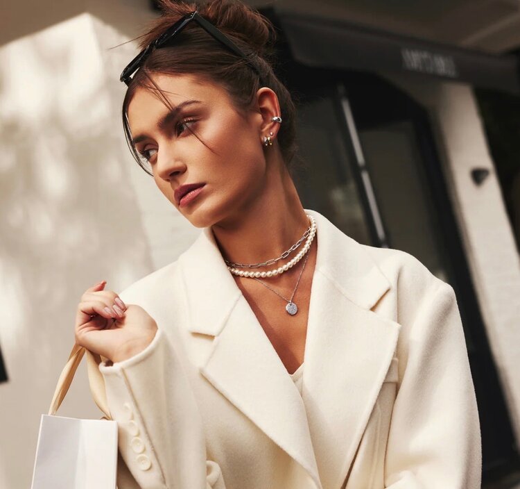 ANIA HAIE Silver Large Pave Disc Necklace • Material: 925 Sterling Silver with Rhodium Plating with Cubic Zirconia • Necklace length: 450mm with 50mm extender • Weight: 6.6g
