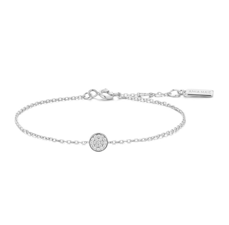 ANIA HAIE Silver Large Pave Disc Bracelet • Material: 925 Sterling Silver with Rhodium Plating with Cubic Zirconia • Necklace length: 165mm with 20mm extender • Weight: 1.8g
