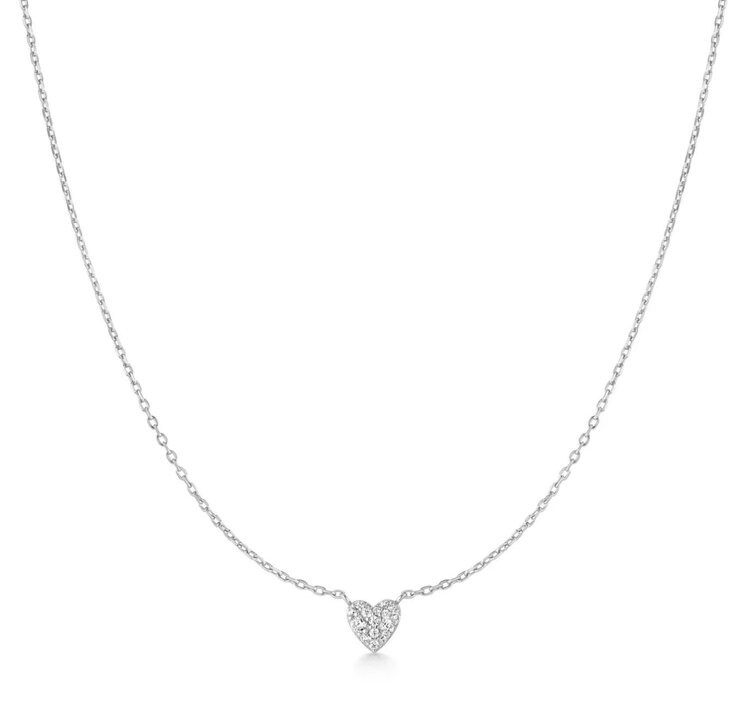 ANIA HAIE Silver Pave Heart Necklace • Material: 925 Sterling Silver with Rhodium Plating with Cubic Zirconia • Necklace length: 405mm with 75mm extender • Weight: 2.2g