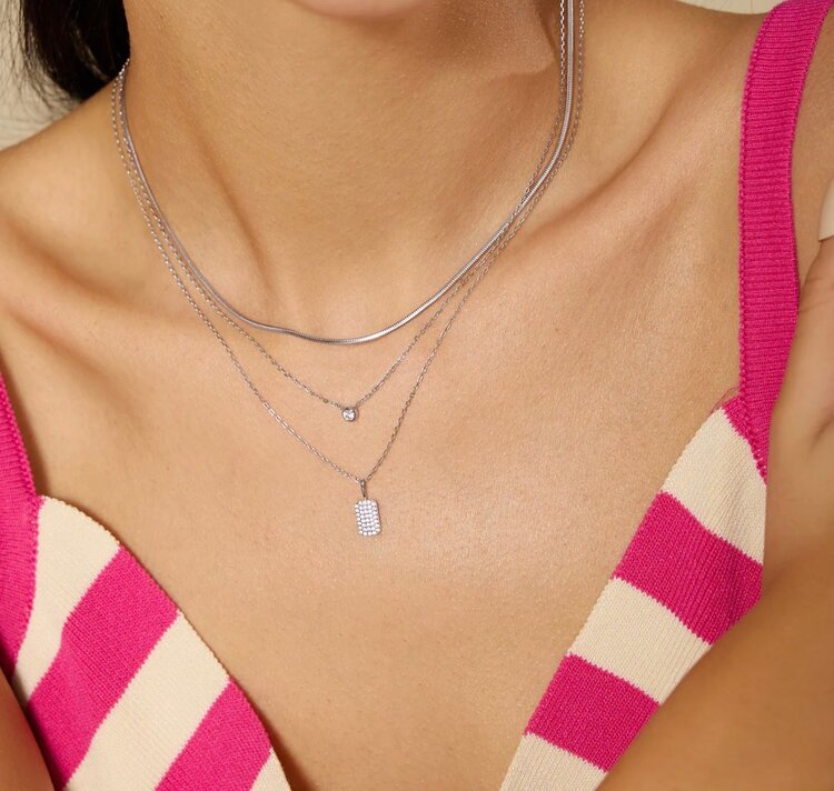 ANIA HAIE Silver Pave Pendent Necklace • Material: 925 Sterling Silver with Rhodium Plating with Cubic Zirconia • Necklace length: 430mm with 50mm extender • Weight: 2.3g