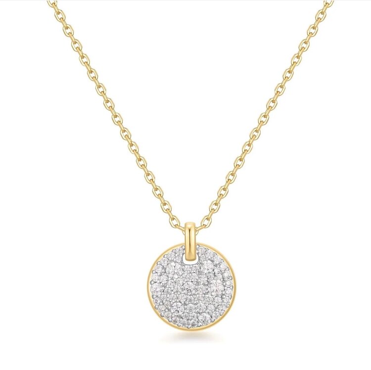 ANIA HAIE Two-Tone Large Pave Disc Necklace • Material: 925 Sterling Silver with 14kt Gold Plating with Cubic Zirconia • Necklace length: 450mm with 50mm extender • Weight: 6.6g
