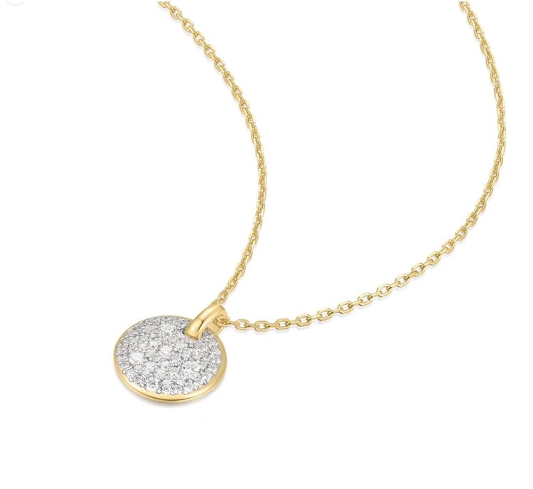 ANIA HAIE Two-Tone Large Pave Disc Necklace • Material: 925 Sterling Silver with 14kt Gold Plating with Cubic Zirconia • Necklace length: 450mm with 50mm extender • Weight: 6.6g