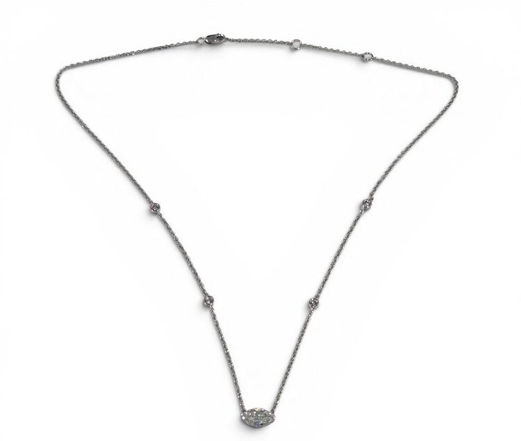 (X) 925 1.25CTW LAB DIAMOND NECKLACE EAST WEST SET MARQUISE CENTER WITH BEZEL ]]]SET LAB GROWN DIAMOND CHAIN