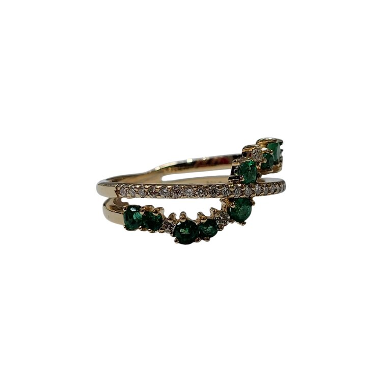 Ryan Gems Inc M(Y) 14KY .23CT DIAMOND .70CT EMERALD ALTERNATING DIAMOND BYPASS FASHION RING WITH TEN ROUND CUT GRADUATED EMERALDS