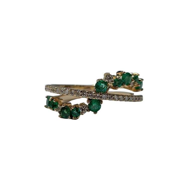 Ryan Gems Inc M(Y) 14KY .23CT DIAMOND .70CT EMERALD ALTERNATING DIAMOND BYPASS FASHION RING WITH TEN ROUND CUT GRADUATED EMERALDS