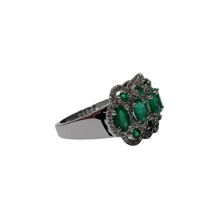 Ryan Gems Inc M(Y) 14KW 1.45CT EM .35CT DIAMOND FASHION RING WITH FIVE OVAL EMERALDS AND EIGHT PRINCESS CUT EMERALD CUT STONES