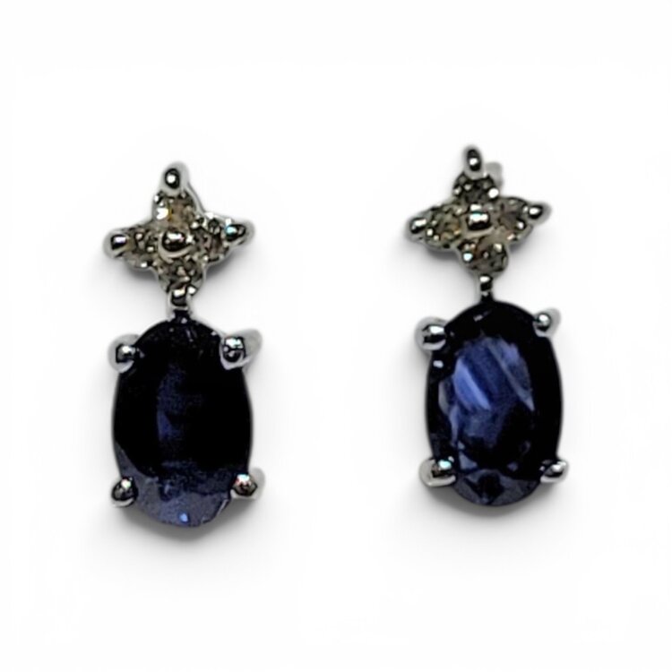 Ryan Gems Inc M(Y) 14K 1.20CT SAPPHIRE .08CT DIAMOND CLOVER DANGLE EARRINGS