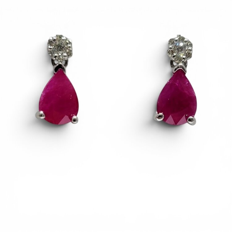 Ryan Gems Inc M(Y) 14K 2.35CT RUBY PEAR CUT .12CT DIAMOND DANGLE EARRINGS