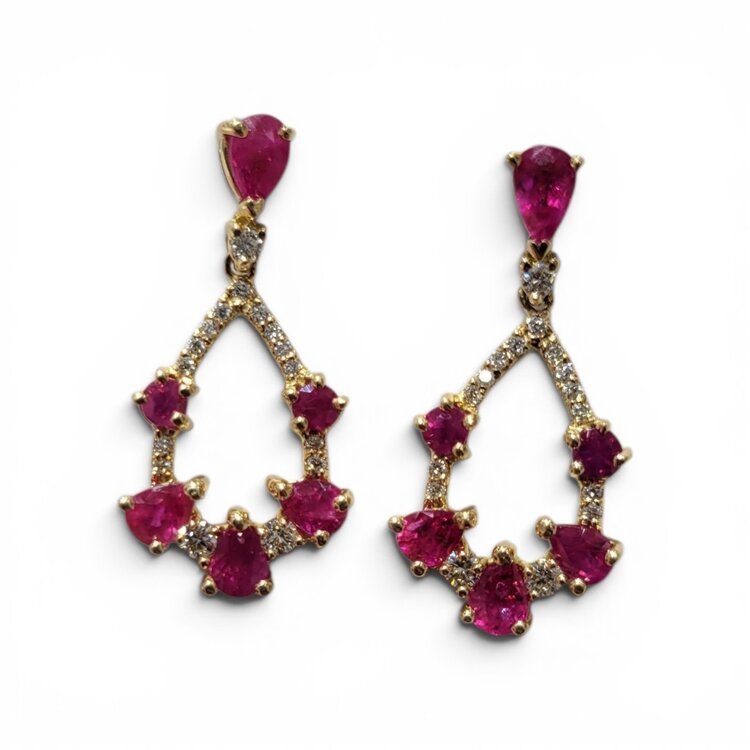 Ryan Gems Inc M(Y) 18KY .22CT DIAMOND 2.02CT RUBY DROP DANGLE EARRINGS