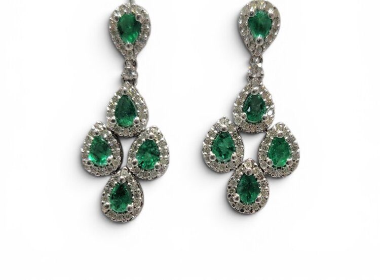 Ryan Gems Inc M(Y) 14K 1.50CT EMERALD .76CT DIAMOND DANGLE DROP EARRINGS