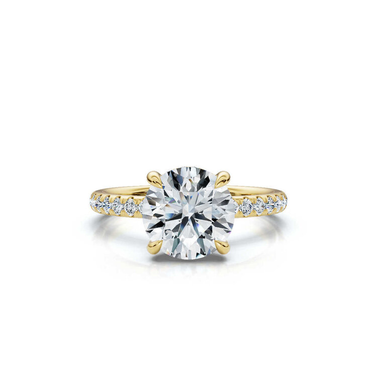 MR BRACELET (X) 14K 2CT LAB .27MT , YELLOW GOLD HIDDEN HALO BRIDAL RING, 2CT ROUND LAB GROWN DIAMOND CENTER E VS1 IGI CERTIFIED # LG646454809, .27CT NATURAL DIAMOND MOUNTING WITH 34 ROUND DIAMONDS ON SETTING