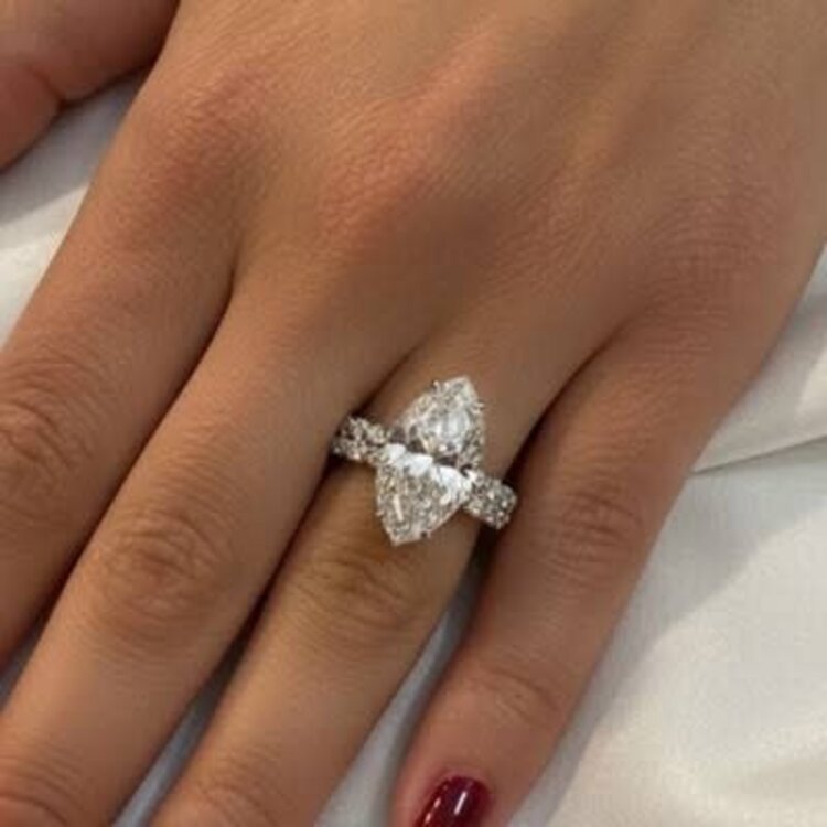 PRIMA NEW YORK (Z) 14K 2.78CT LAB .41MT , WHITE GOLD LAB GROWN BRIDAL RING, LAB MARQUISE CENTER DIAMOND 2.78CT IGI CERTIFIED D VS1 # LG707516150, .41CT NATURAL DIAMOND MOUNT5ING BY PRIMA NY