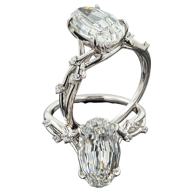 DS DESIGN (Z) 14K 2.58CT LAB .08MT , WHITE GOLD LAB GROWN DIAMOND RING, MOVAL STEP CUT CENTER DIAMOND, 6 ROUND DIAMONDS ON THE SETTING