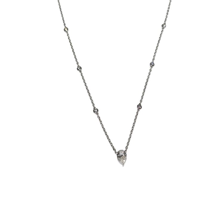 DIAMOND TRADERS INTERNATIONAL (X) 925 2.00CT LG DIAMOND PEAR CUT BEZELED 16”-18” NECKLACE