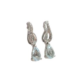 TRANSELCO (X) 10K .06CT AQUAMARINE DANGLE EARRINGS