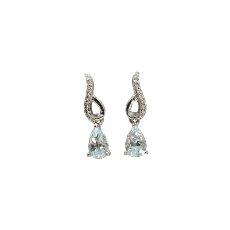 TRANSELCO (X) 10K .06CT AQUAMARINE DANGLE EARRINGS