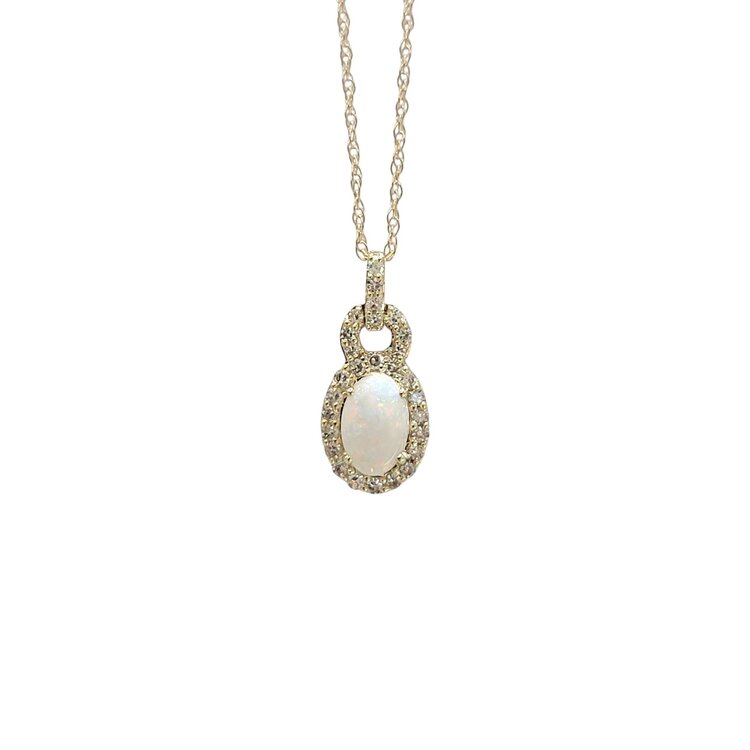 TRANSELCO (X) 10KY .18CT DIAMOND AND OPAL HALO PENDENT