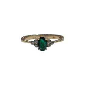 Ryan Gems Inc M(Y) 14KY .50CT EMERALD CENTER .10CT THREE STONE CLUSTER ACCENTED RING