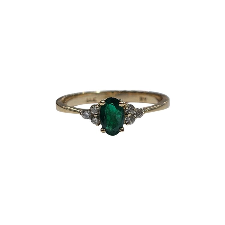 Ryan Gems Inc M(Y) 14KY .50CT EMERALD CENTER .10CT THREE STONE CLUSTER ACCENTED RING