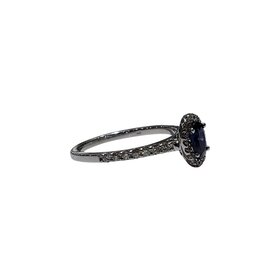 Ryan Gems Inc M(Y) 14K .60CT SAPPHIRE .27CT STRAIGHT LINE DIAMOND HALO ACCENTED LADIES RING