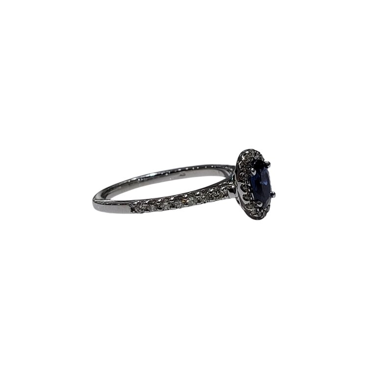 Ryan Gems Inc M(Y) 14K .60CT SAPPHIRE .27CT STRAIGHT LINE DIAMOND HALO ACCENTED LADIES RING