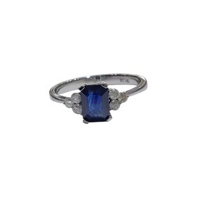 Ryan Gems Inc M(Y) 14K 1.15CT SAPPHIRE RAD CUT .16CT DIAMOND ACCENTED FASHION RING
