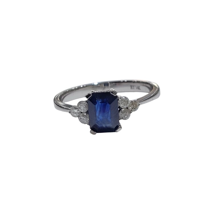 Ryan Gems Inc M(Y) 14K 1.15CT SAPPHIRE RAD CUT .16CT DIAMOND ACCENTED FASHION RING