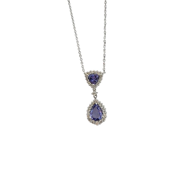 Ryan Gems Inc M(Y) 14K 1.50CT TANZ PEAR/TRILLION CUT .46CT DIAMOND HALO DROP NECKLACE