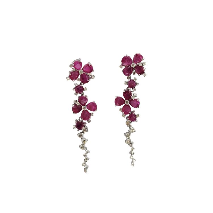 Ryan Gems Inc M(Y) 14K 9.60CT RUBY .87CT DIAMOND FANCY DANGLE DROP EARRINGS
