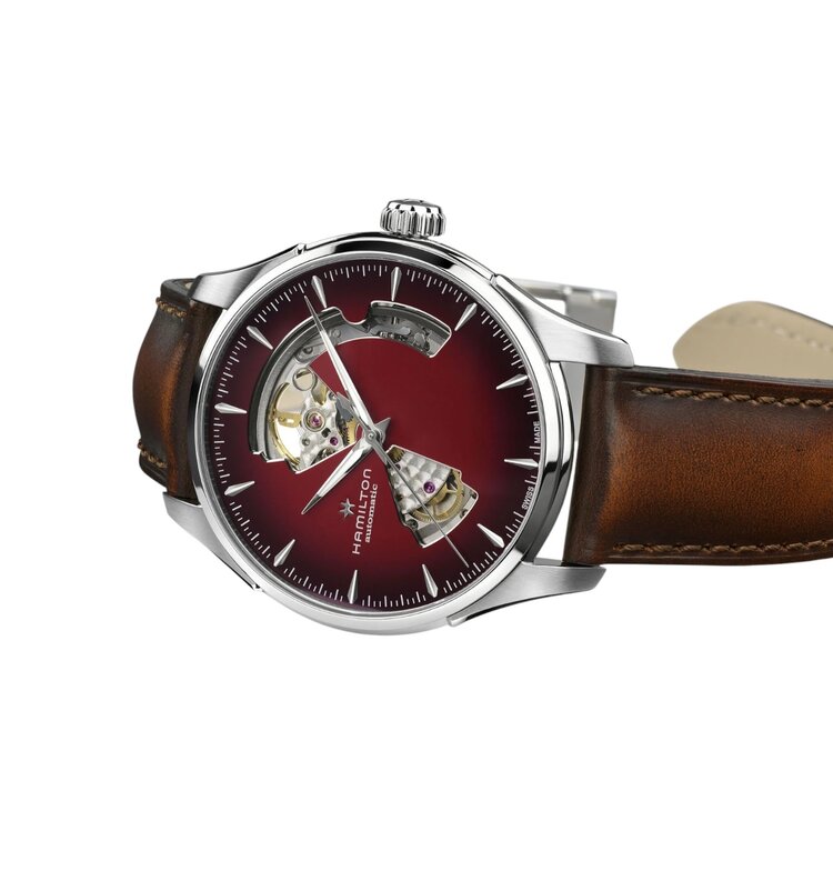 Hamilton HAMILTON JAZZ MASTER OPEN HEART/ Reference H32675570 / Caliber H-10 / Collection Jazzmaster /Movement Automatic/Case size 40MM/Thickness 11.05MM/Dial Color Red/Case Stainless Steel/Crystal Sapphire/80 hr pwr