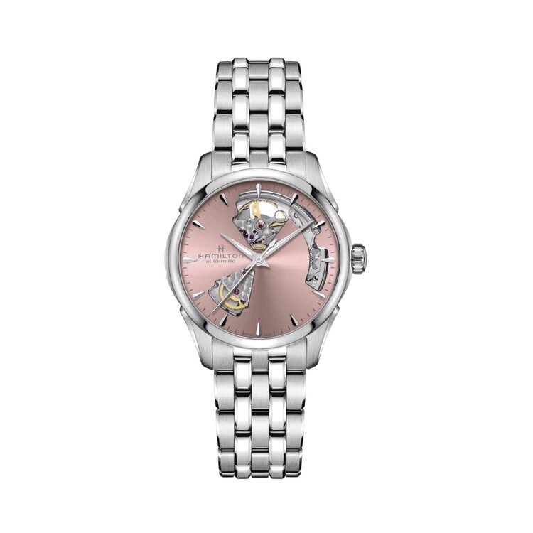 Hamilton HAMILTON JAZZ MASTER OPEN HEART/ Reference H32215170 / Caliber H-10 / Collection Jazzmaster /Movement Automatic/Case size 36MM/Thickness 10MM/Dial Color Pink/Case Stainless Steel/Crystal Sapphire/80 hr pwr