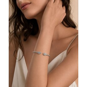 (Z) 925 .50CT LAB BANGLE BRACELET, SILVER CUFF BRACELET WITH 8 ROUND LAB GROWN DIAMONDS
