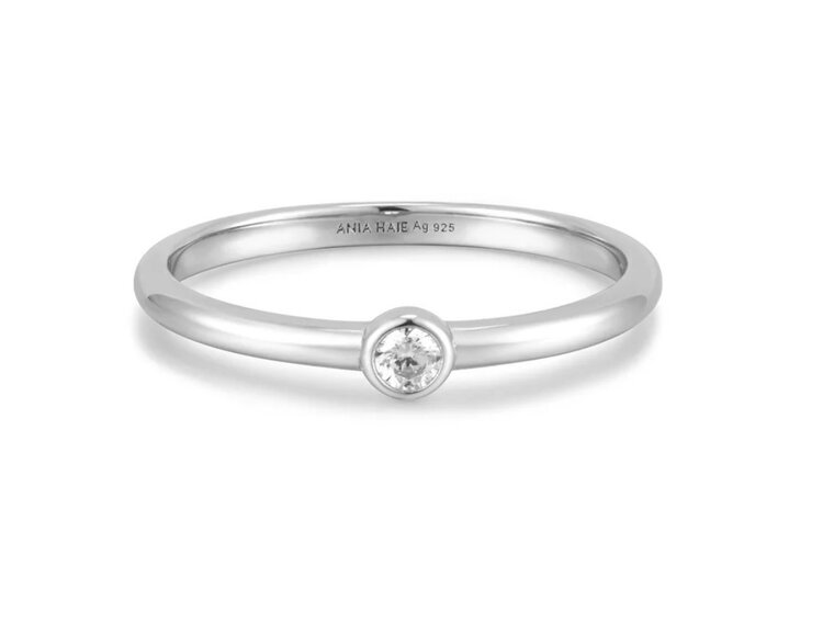 ANIA HAIE Silver Half Round Cubic Zirconia Ring Material: 925 Sterling Silver with Rhodium Plating with Cubic Zirconia • Ring Size: 7  • Weight: 1.4g