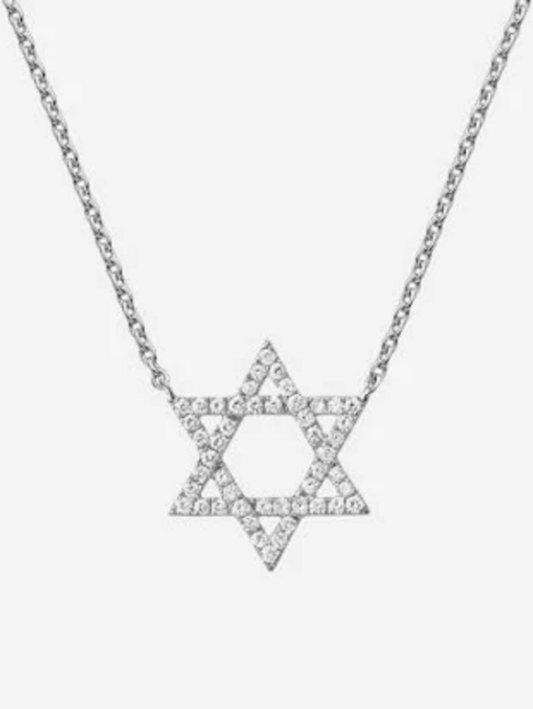MR BRACELET (X) 14K .14CT STAR OF DAVID, WHITE GOLD STAR OF DAVID WITH NATURAL DIAMONDS, 48 ROUND DIAMONDS