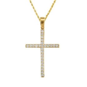 MR BRACELET (X) 14K .05CT DIA CROSS, YELLOW GOLD NATURAL DIAMOND CROSS PENDANT WITH CHAIN , 21 ROUND DIAMONDS