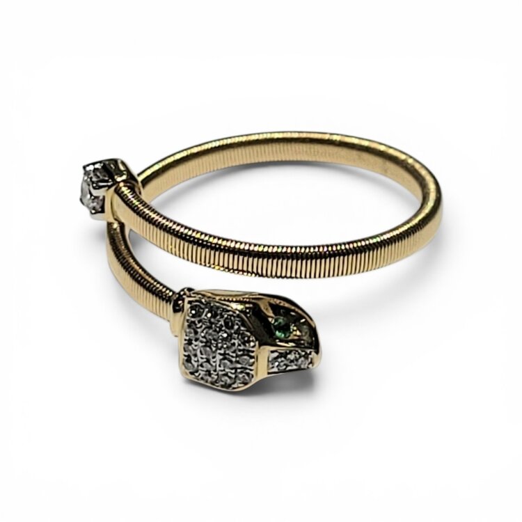 HEERA MOTI (X) 14K .14CT DIA .02EM , YELLOW GOLD DESIGNER HEERA MOTI FASHION RING WITH NATURAL DIAMONDS & EMERALDS