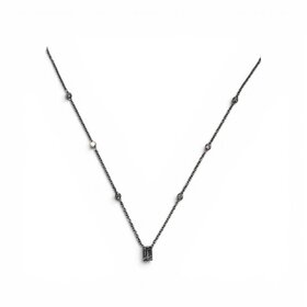DIAMOND TRADERS INTERNATIONAL (X) 925 1CT LAB VS1 E , SILVER 7 DIAMOND NECKLACE , LAB GROWN DIAMONDS, 6 ROUND AND 1 EMERALD CUT