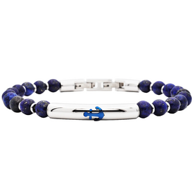 Blackjack (Z)Lapis Lazuli 6mm Bead Stainless Steel Bracelet a Anchor Badge