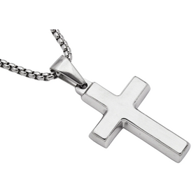(Y) Mens Stainless Steel Cross Pendant With 24" Round Box Chain